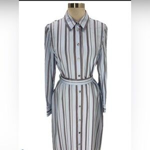 Tory Burch Blue and Brown Striped Long Sleeve Dress